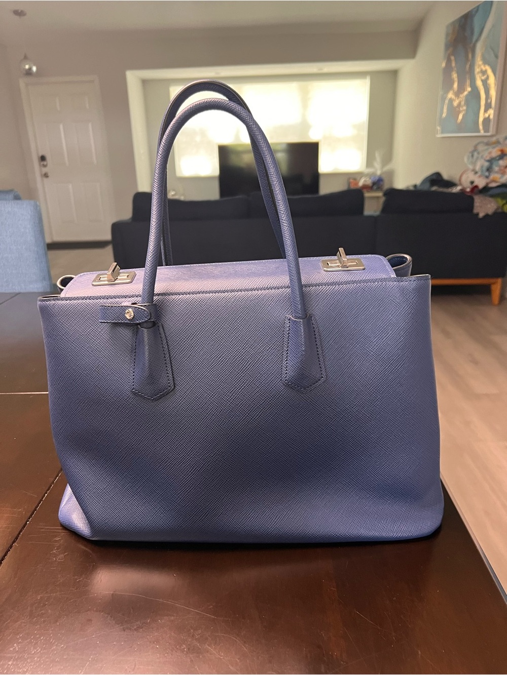 Authentic Prada Saffiano Cuir Turnkey Double Tote Bluette Leather Bag w/ COA - Picture 3 of 16